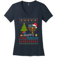 Happy Chrismukkah Jewish Hanukkah Chanukah Ugly Christmas Women's V-Neck T-Shirt