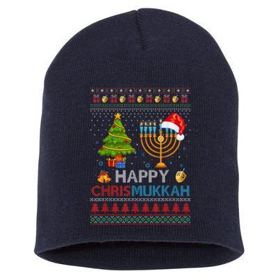 Happy Chrismukkah Jewish Hanukkah Chanukah Ugly Christmas Short Acrylic Beanie