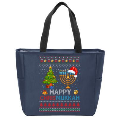 Happy Chrismukkah Jewish Hanukkah Chanukah Ugly Christmas Zip Tote Bag