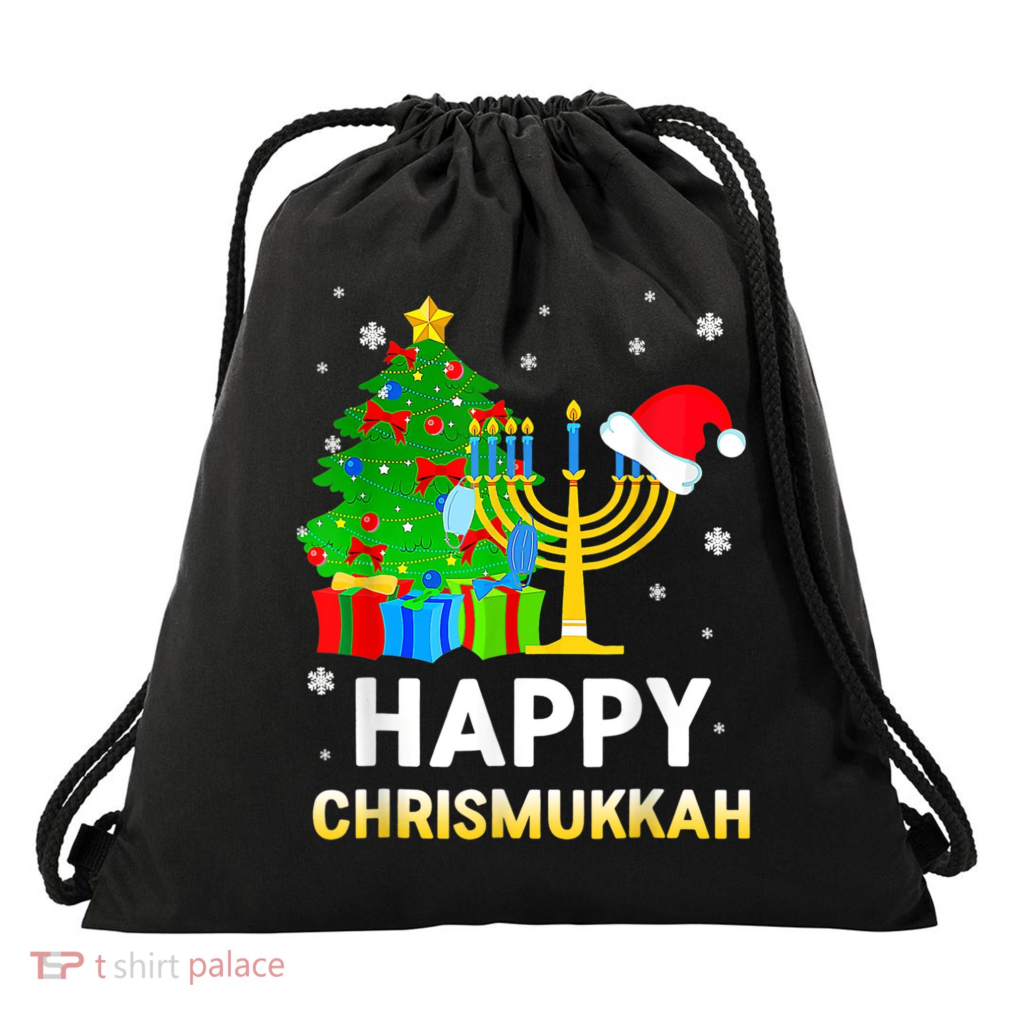 Happy Chrismukkah Jewish Christmas Happy Hanukkah Holiday Chanukah Drawstring Bag