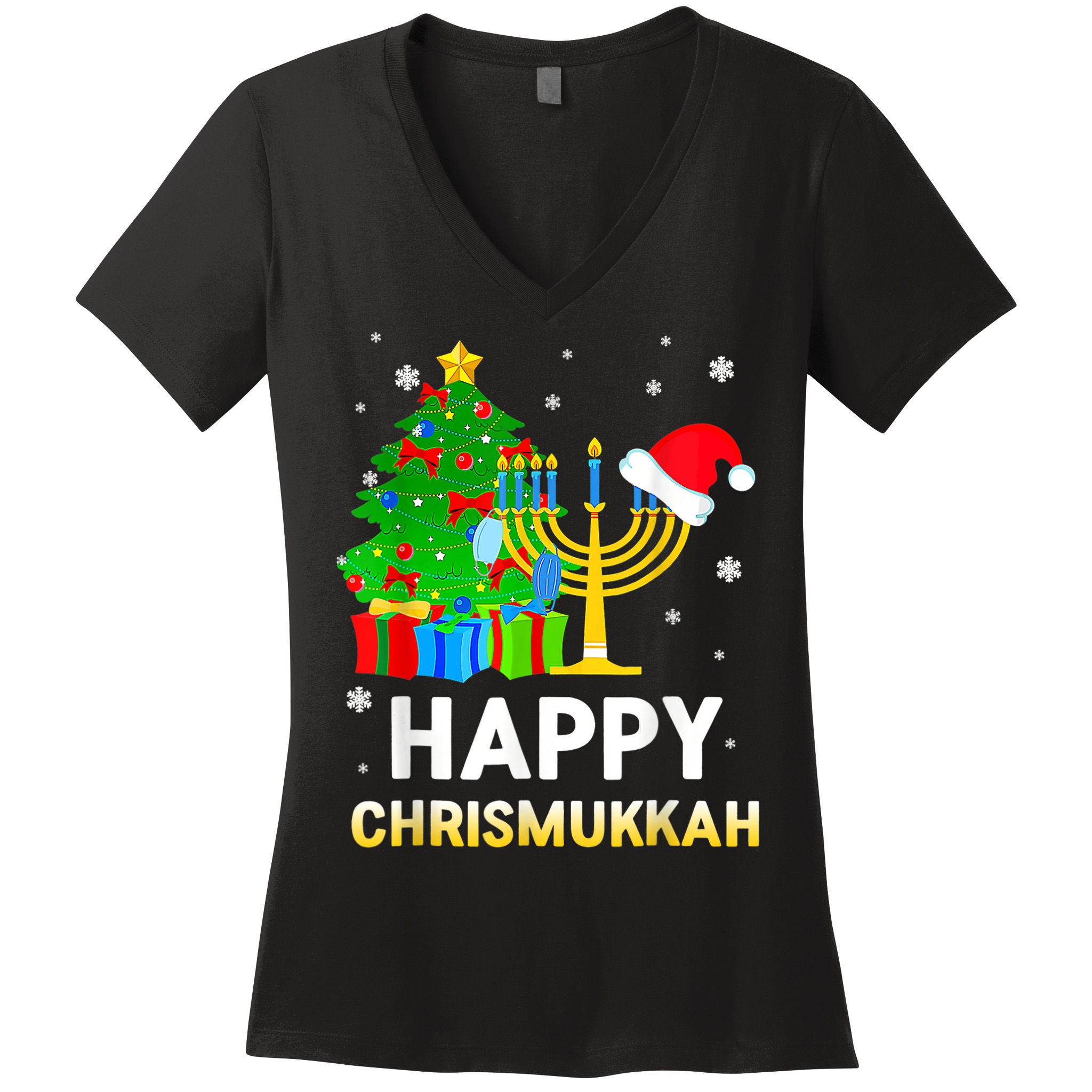 Happy Chrismukkah Jewish Christmas Happy Hanukkah Holiday Chanukah Women's V-Neck T-Shirt