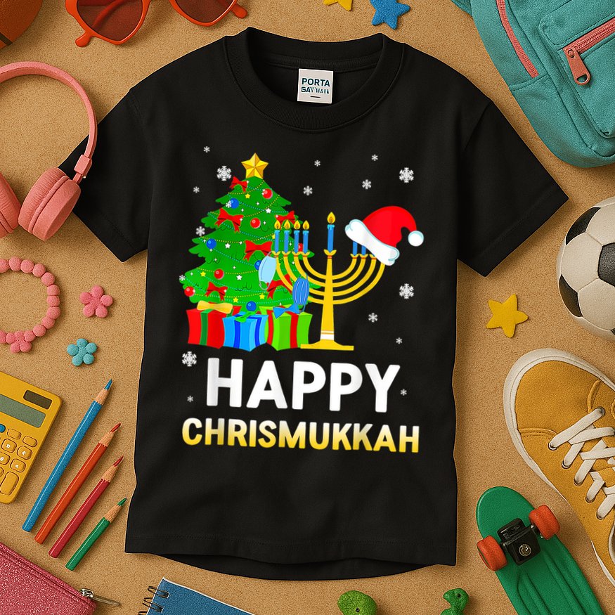 Happy Chrismukkah Jewish Christmas Happy Hanukkah Holiday Chanukah Kids T-Shirt