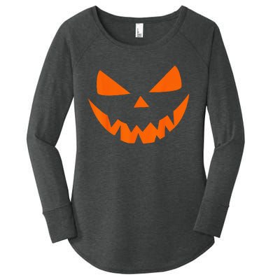 Halloween Costume Jack O Lantern Pumpkin Face Women's Perfect Tri Tunic Long Sleeve Shirt