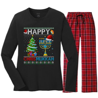 Happy Chrismukkah Jewish Christmas Hanukkah Chanukah Women's Long Sleeve Flannel Pajama Set 