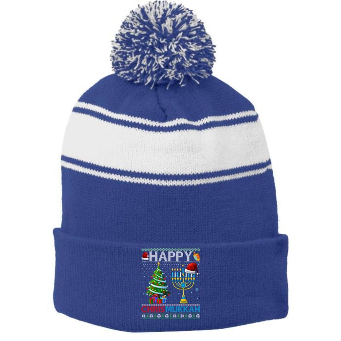 Happy Chrismukkah Jewish Christmas Hanukkah Chanukah Meaningful Gift Stripe Pom Pom Beanie