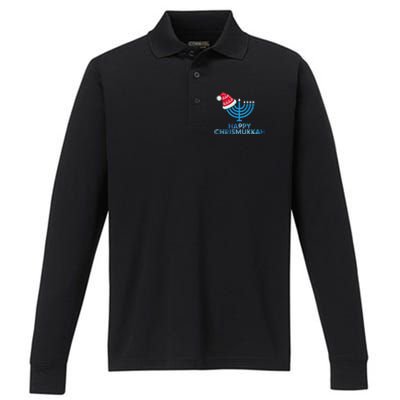 Happy Christmukkah Jewish Christmas Hanukkah Chanukah Performance Long Sleeve Polo