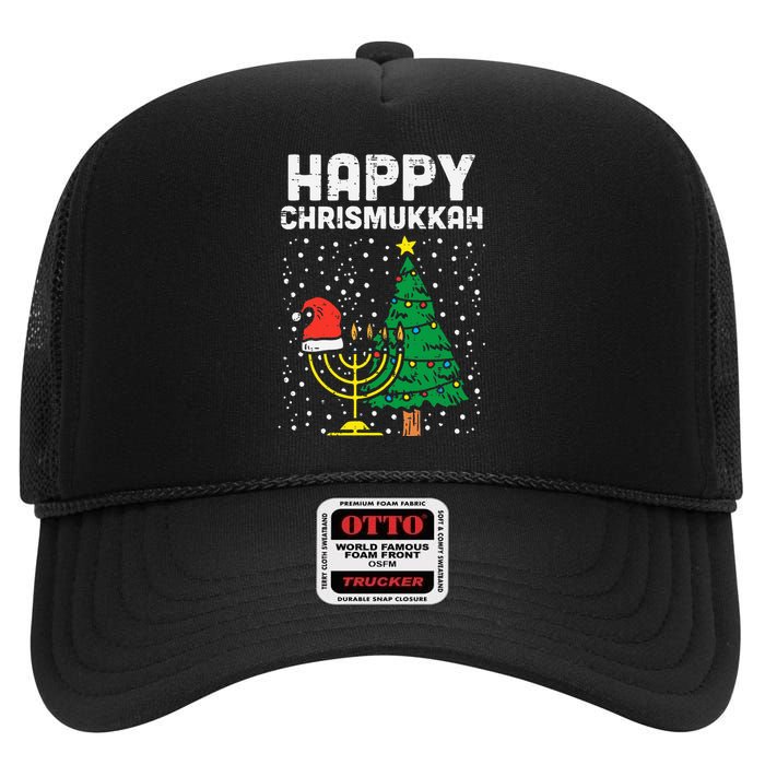 Happy Christmukkah Jewish Christmas Hanukkah Chanukah Gift  High Crown Mesh Back Trucker Hat