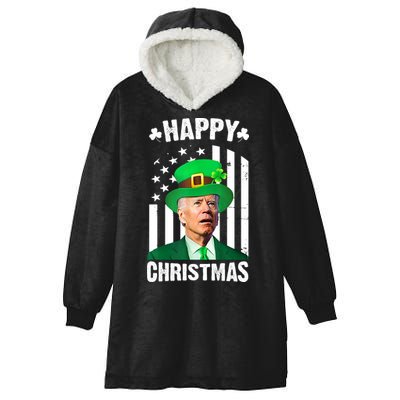 Happy Christmas Joe Biden Funny St Patrick's Day Hooded Wearable Blanket