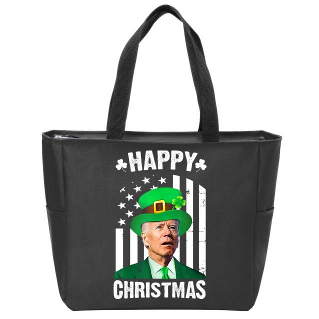 Happy Christmas Joe Biden Funny St Patrick's Day Zip Tote Bag