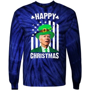 Happy Christmas Joe Biden Funny St Patrick's Day Tie-Dye Long Sleeve Shirt