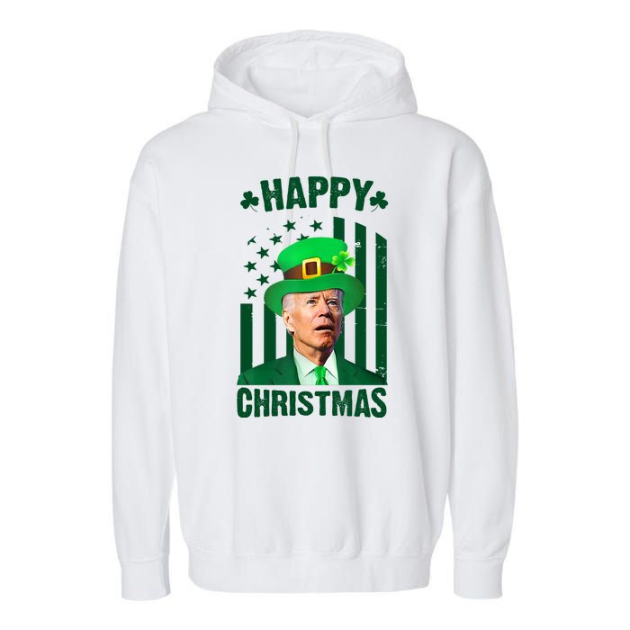 Happy Christmas Joe Biden Funny St Patrick's Day Garment-Dyed Fleece Hoodie