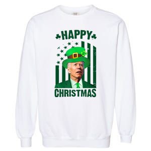 Happy Christmas Joe Biden Funny St Patrick's Day Garment-Dyed Sweatshirt