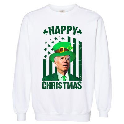 Happy Christmas Joe Biden Funny St Patrick's Day Garment-Dyed Sweatshirt