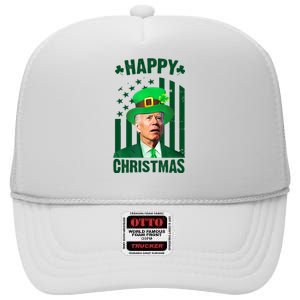 Happy Christmas Joe Biden Funny St Patrick's Day High Crown Mesh Back Trucker Hat