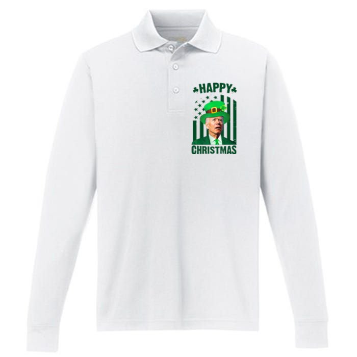 Happy Christmas Joe Biden Funny St Patrick's Day Performance Long Sleeve Polo