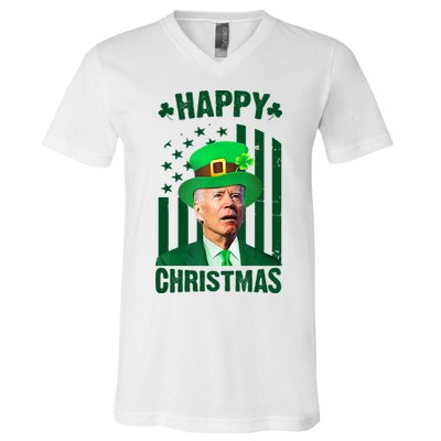 Happy Christmas Joe Biden Funny St Patrick's Day V-Neck T-Shirt