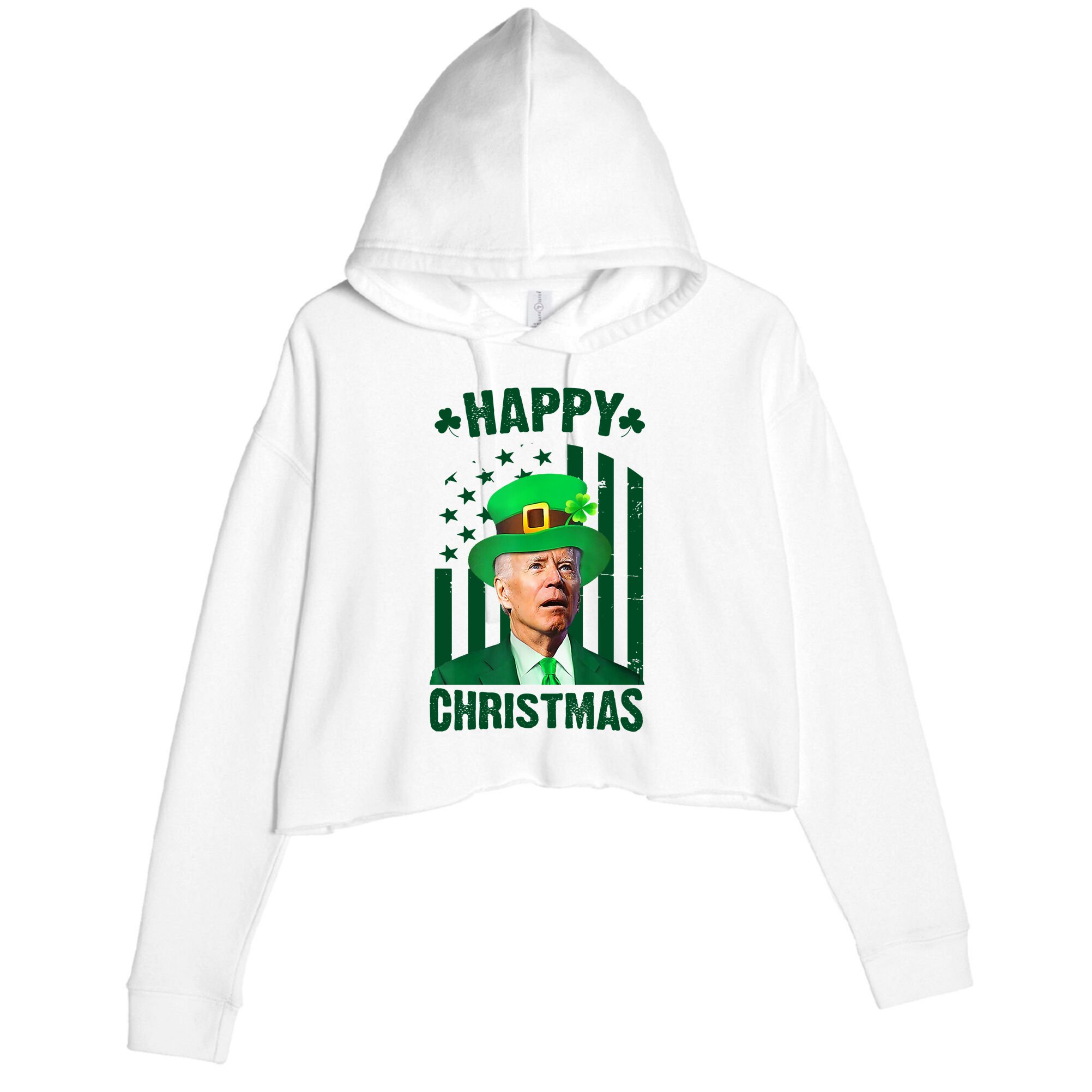 Happy Christmas Joe Biden Funny St Patrick's Day Crop Fleece Hoodie