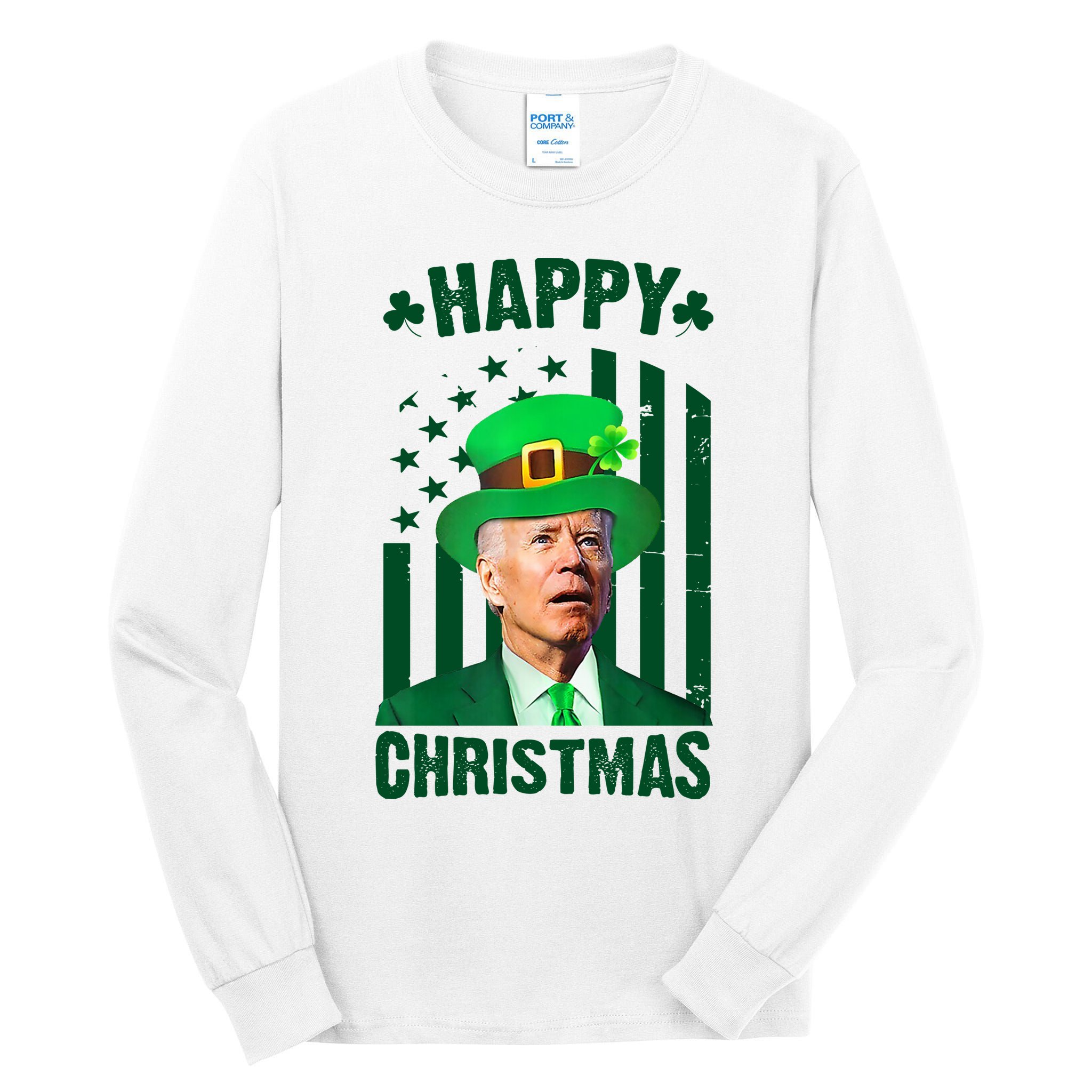 Happy Christmas Joe Biden Funny St Patrick's Day Tall Long Sleeve T-Shirt