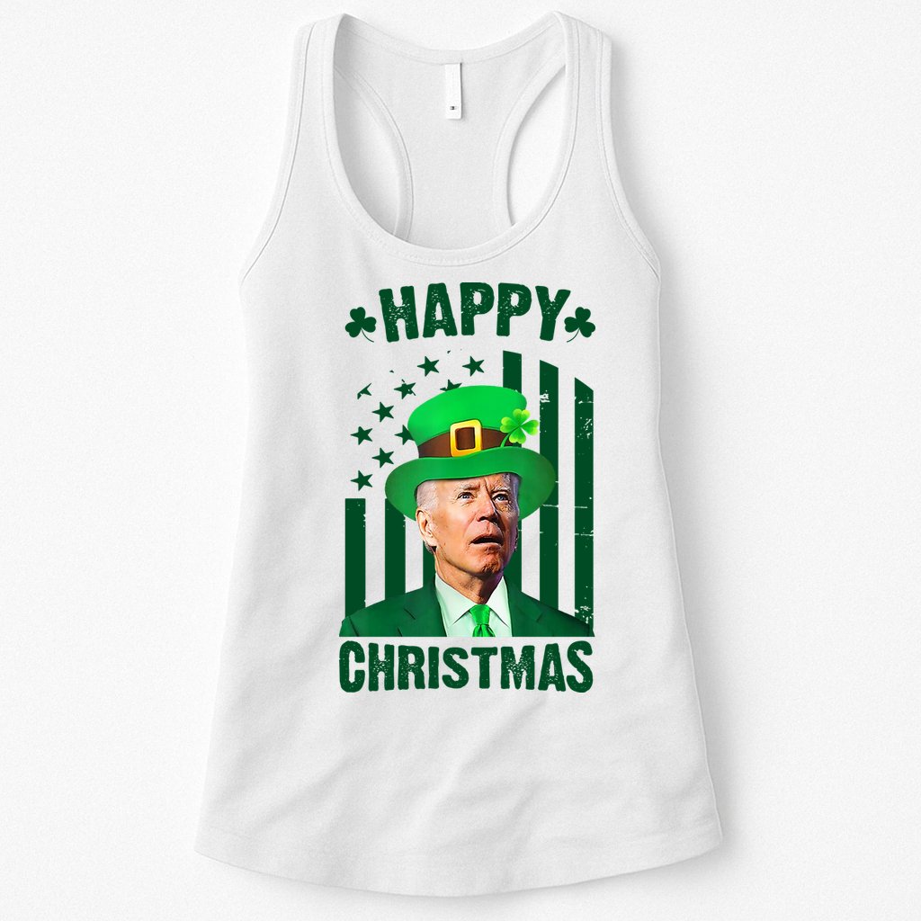 Happy Christmas Joe Biden Funny St Patrick's Day Womens Tank Top