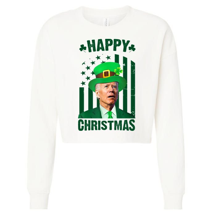Happy Christmas Joe Biden Funny St Patrick's Day Cropped Pullover Crew