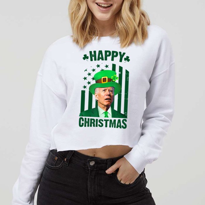 Happy Christmas Joe Biden Funny St Patrick's Day Cropped Pullover Crew