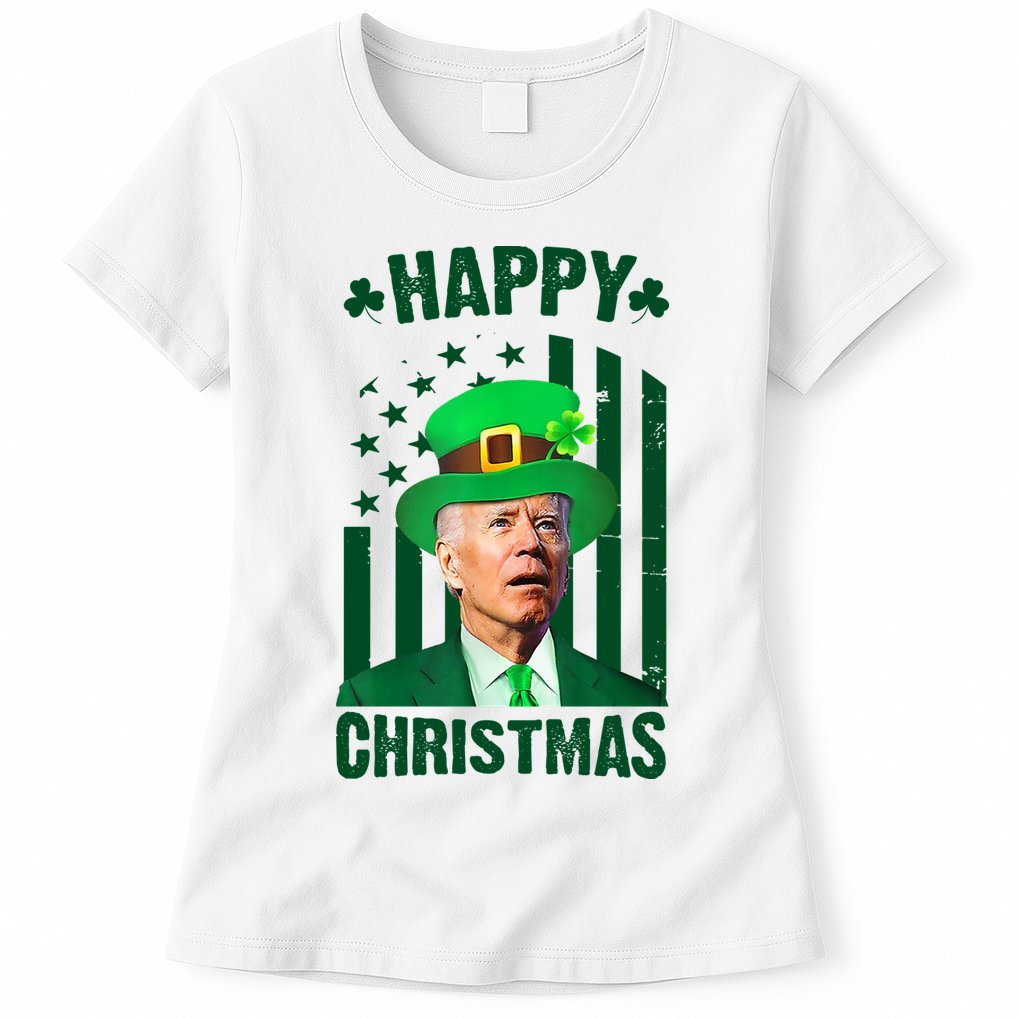 Happy Christmas Joe Biden Funny St Patrick's Day Womens T-Shirt