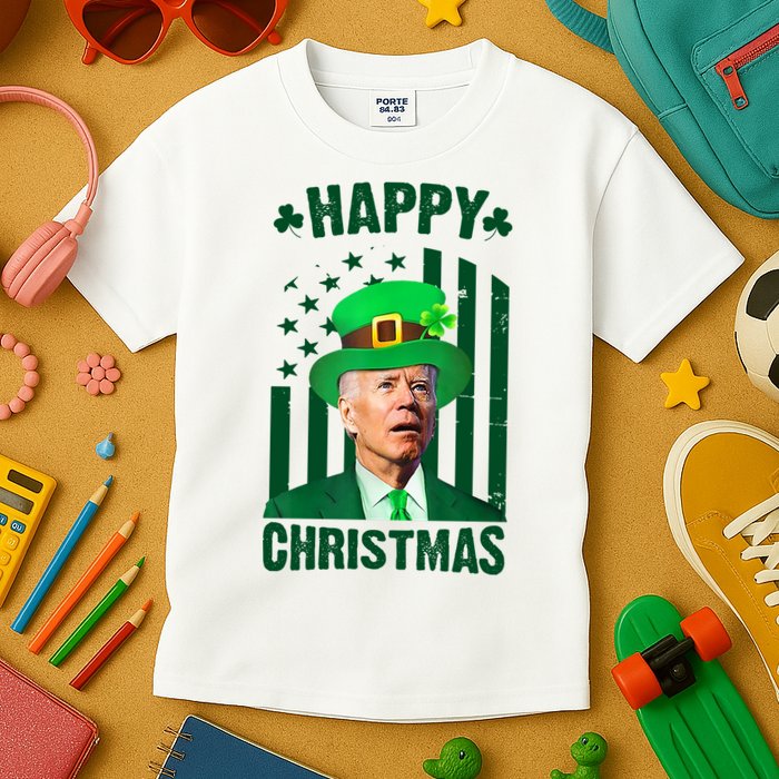 Happy Christmas Joe Biden Funny St Patrick's Day Kids T-Shirt