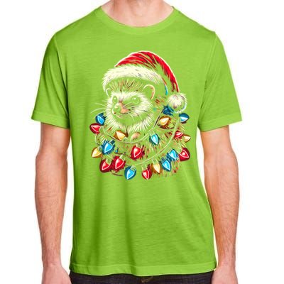 Hedgehog Christmas Lights Santa Hat Funny Gift Xmas Adult ChromaSoft Performance T-Shirt