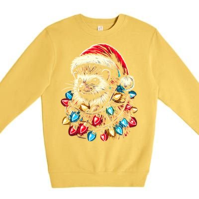 Hedgehog Christmas Lights Santa Hat Funny Gift Xmas Premium Crewneck Sweatshirt