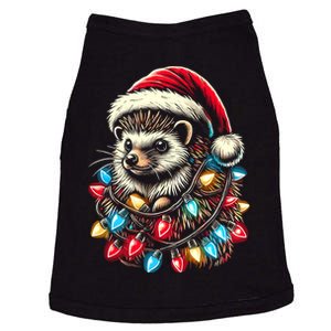 Hedgehog Christmas Lights Santa Hat Funny Gift Xmas Doggie Tank