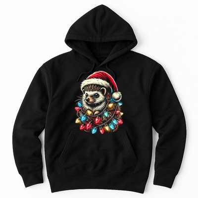 Hedgehog Christmas Lights Santa Hat Funny Gift Xmas Hoodie