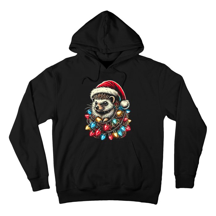 Hedgehog Christmas Lights Santa Hat Funny Gift Xmas Hoodie