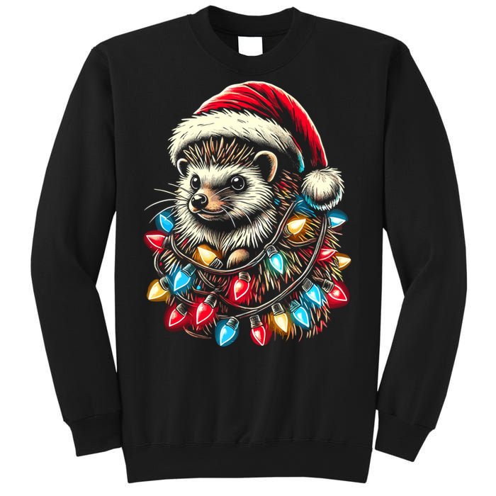 Hedgehog Christmas Lights Santa Hat Funny Gift Xmas Sweatshirt