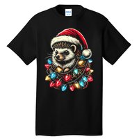 Hedgehog Christmas Lights Santa Hat Funny Gift Xmas Tall T-Shirt