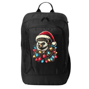 Hedgehog Christmas Lights Santa Hat Funny Gift Xmas City Backpack