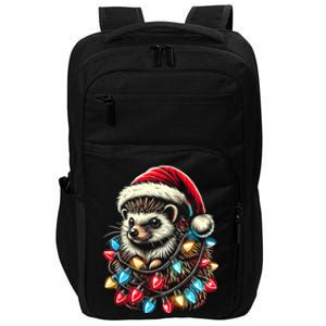 Hedgehog Christmas Lights Santa Hat Funny Gift Xmas Impact Tech Backpack