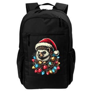 Hedgehog Christmas Lights Santa Hat Funny Gift Xmas Daily Commute Backpack