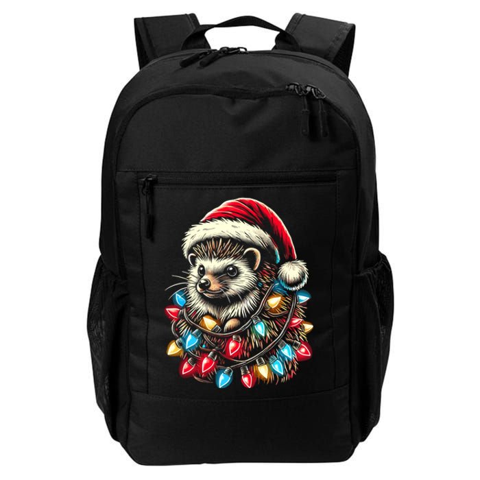 Hedgehog Christmas Lights Santa Hat Funny Gift Xmas Daily Commute Backpack