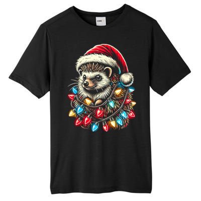 Hedgehog Christmas Lights Santa Hat Funny Gift Xmas Tall Fusion ChromaSoft Performance T-Shirt