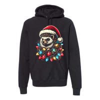 Hedgehog Christmas Lights Santa Hat Funny Gift Xmas Premium Hoodie