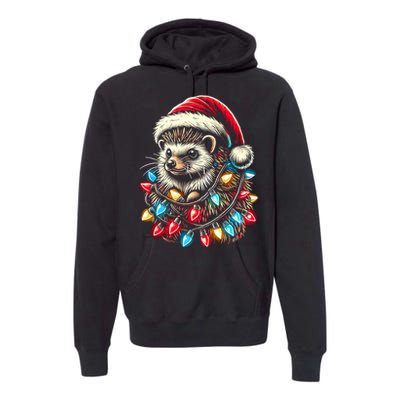 Hedgehog Christmas Lights Santa Hat Funny Gift Xmas Premium Hoodie