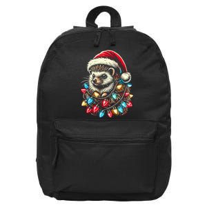 Hedgehog Christmas Lights Santa Hat Funny Gift Xmas 16 in Basic Backpack