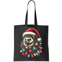 Hedgehog Christmas Lights Santa Hat Funny Gift Xmas Tote Bag