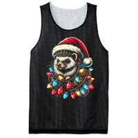 Hedgehog Christmas Lights Santa Hat Funny Gift Xmas Mesh Reversible Basketball Jersey Tank