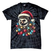 Hedgehog Christmas Lights Santa Hat Funny Gift Xmas Tie-Dye T-Shirt