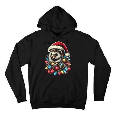 Hedgehog Christmas Lights Santa Hat Funny Gift Xmas Tall Hoodie