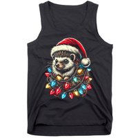 Hedgehog Christmas Lights Santa Hat Funny Gift Xmas Tank Top