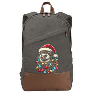 Hedgehog Christmas Lights Santa Hat Funny Gift Xmas Cotton Canvas Backpack