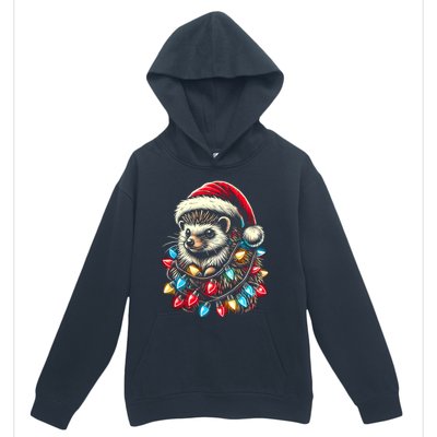 Hedgehog Christmas Lights Santa Hat Funny Gift Xmas Urban Pullover Hoodie