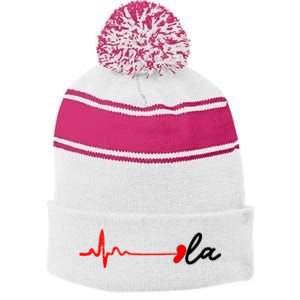 Heartbeat Comma La Kamala Harris For President 2024 Election Stripe Pom Pom Beanie